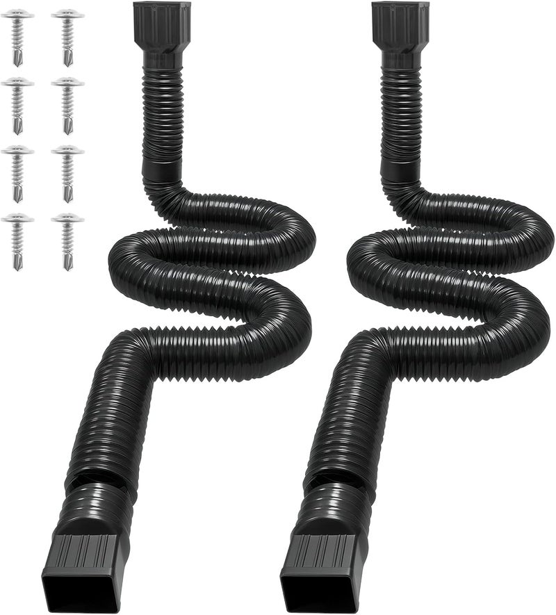 Loyala 2PCS 11.5ft Gutter Downspout Extensions Flexible Drain Downspout Extender Gutter Connector Rainwater Drainage Expandable up to 11.5ft (Black) - Image 1